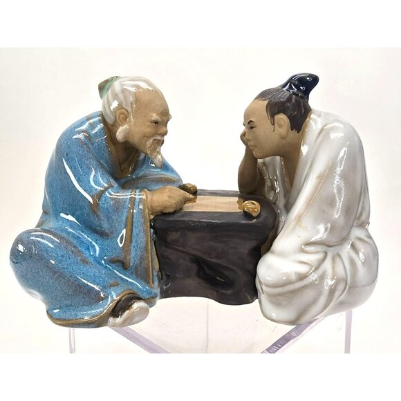 Chinese Mudmen Figurine Of Two Men Playing Go Game Table Art Decor JE390 - Picture 2 of 8
